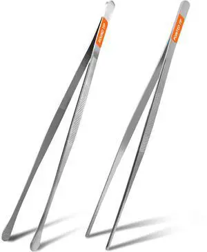 12-Inch Cooking Tweezers, 2-Pack Stainless Steel Kitchen Tongs 12-Inch Cooking Tweezers, 2-Pack Stainless Steel Kitchen Tongs