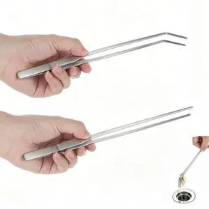 2 Pack Long Tweezers for Sink Drain, 10.63 Inch Extra Long Tweezers, Thin Stainless Steel, Straight and Curved Design with No-Slip Tips, Grabber for Hair and Debris, for Bathroom and Drain Sink 2 Pack Long Tweezers for Sink Drain, 10.63 Inch Extra Long Tweezers, Thin Stainless Steel, Straight and Curved Design with No-Slip Tips, Grabber for Hair and Debris, for Bathroom and Drain Sink