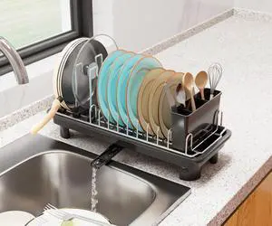 Compact Dish Drying Rack,Small Dish Rack for Kitchen Counter, Dish Drainer with 360° Rotatable Spout,Plate Rack, Dish Strainer with Cutlery Holder for Pots, Fork & Knives Space Saving Compact Dish Drying Rack,Small Dish Rack for Kitchen Counter, Dish Drainer with 360° Rotatable Spout,Plate Rack, Dish Strainer with Cutlery Holder for Pots, Fork & Knives Space Saving