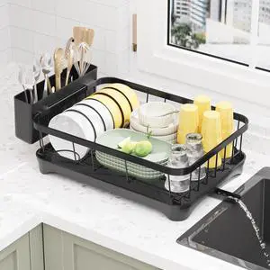 Dish Drying Rack,Adjustable Spout Design,Kitchen Dish Racks,Made of Iron Material,with Removable Draining Board,Suitable for Kitchen and Caravan Use Scenarios,Black Dish Drying Rack,Adjustable Spout Design,Kitchen Dish Racks,Made of Iron Material,with Removable Draining Board,Suitable for Kitchen and Caravan Use Scenarios,Black