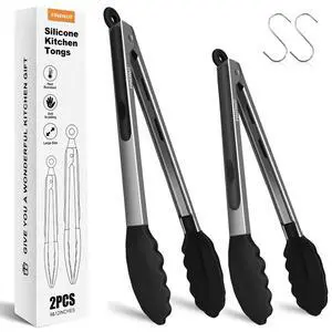 Stainless Steel&Silicone Food Tongs Set of 2 (9+12 Inch)-BPA-Free&Non-Toxic Heat Resistant Non-Scratch BBQ&Cooking Tools,Strong Grip Locking for Grilling,Air Fryer,Salad,Dishwasher Safe Stainless Steel&Silicone Food Tongs Set of 2 (9+12 Inch)-BPA-Free&Non-Toxic Heat Resistant Non-Scratch BBQ&Cooking Tools,Strong Grip Locking for Grilling,Air Fryer,Salad,Dishwasher Safe