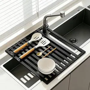 Foldable Over Sink Dish Drying Rack, Extra Wide & Thick Rust-Proof Aluminum Sink Cover for Counter Space, Collapsible Dish Drying Rack Fits Most Kitchen Sinks (Black, 17.7x13.6) Foldable Over Sink Dish Drying Rack, Extra Wide & Thick Rust-Proof Aluminum Sink Cover for Counter Space, Collapsible Dish Drying Rack Fits Most Kitchen Sinks (Black, 17.7x13.6)