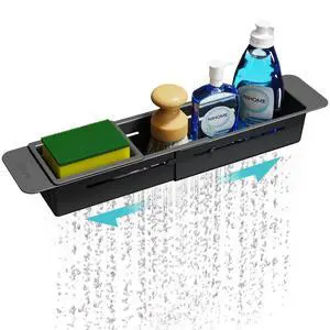 Extendable Over Sink Kitchen Organizer, Small Telescopic Brush Storage Rack for Sponge, Non-Slip Pads Expandable Sink Caddy, Adjustable Sponge/Brush Rack with Drainage Durable ABS (Black) Extendable Over Sink Kitchen Organizer, Small Telescopic Brush Storage Rack for Sponge, Non-Slip Pads Expandable Sink Caddy, Adjustable Sponge/Brush Rack with Drainage Durable ABS (Black)