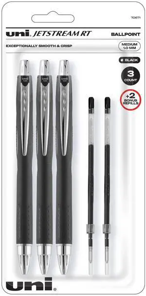 Jetstream Rt Ball Point Pens Black - Writing Pens Bold Point (1.0mm) - 3 Ink pens With 2 Refills Jetstream Rt Ball Point Pens Black - Writing Pens Bold Point (1.0mm) - 3 Ink pens With 2 Refills