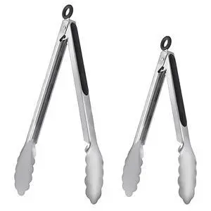 Metal Cooking Tongs,Stainless Steel Food Tong with No-slip Silicon and Locking Ring for Kitchen - 9 &12 inch,Set of 2-Black Metal Cooking Tongs,Stainless Steel Food Tong with No-slip Silicon and Locking Ring for Kitchen - 9 &12 inch,Set of 2-Black