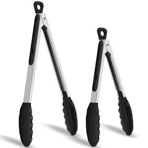 Silicone Kitchen Tongs Set of 2-9" and 12" Locking Stainless Steel Cooking Tongs with Silicon Tips Non-Scratch Heat Resistant 600°F for BBQ, Grill, Air Fryer & Serving Silicone Kitchen Tongs Set of 2-9" and 12" Locking Stainless Steel Cooking Tongs with Silicon Tips Non-Scratch Heat Resistant 600°F for BBQ, Grill, Air Fryer & Serving
