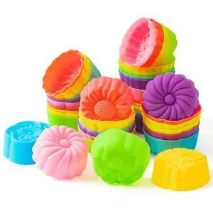 Mini Silicone Cupcake Molds, 2 Inch Flower Shapes Baking Cups Mini Silicone Cupcake Molds, 2 Inch Flower Shapes Baking Cups