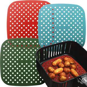 Reusable Square Silicone Air Fryer Liners (7.5 Inch, 3 Pack) by Lindas Essentials - Non-Stick, Easy-Clean Accessories with Cheat Sheet & Recipe Book, Perfect for Quick Meals Reusable Square Silicone Air Fryer Liners (7.5 Inch, 3 Pack) by Lindas Essentials - Non-Stick, Easy-Clean Accessories with Cheat Sheet & Recipe Book, Perfect for Quick Meals