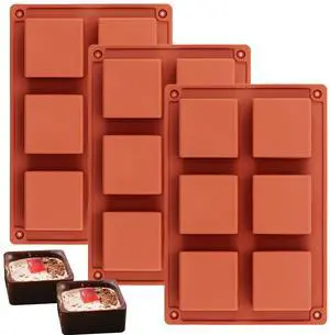 Silicone Brownie Pan, 2 x 2 x 1 Inches, 3 Pcs, 6-Cavity Silicone Brownie Pan, 2 x 2 x 1 Inches, 3 Pcs, 6-Cavity