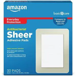 Sheer Adhesive Pad Bandages for Minor Cuts, Scrapes and Wounds, Extra Large 3 x 4 in, Non-Stick Pad, 30 Count Sheer Adhesive Pad Bandages for Minor Cuts, Scrapes and Wounds, Extra Large 3 x 4 in, Non-Stick Pad, 30 Count