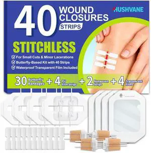 Wound Closure Strips for Skin, 40 Pack Stitchless Skin Closure Device, Alternative to Stitches for Cuts & Lacerations, Butterfly Bandages for Wound Closure, Waterproof & Breathable Wound Closure Strips for Skin, 40 Pack Stitchless Skin Closure Device, Alternative to Stitches for Cuts & Lacerations, Butterfly Bandages for Wound Closure, Waterproof & Breathable