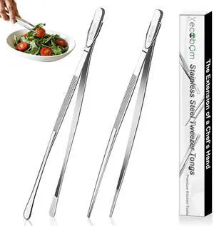 2 Pcs 12-Inch Stainless Steel Kitchen Tweezers, Dual-Tip Serrated Tongs with Hook - Heat-Resistant Non-Slip Cooking Tweezers for BBQ, Grilling, Plating & Serving 2 Pcs 12-Inch Stainless Steel Kitchen Tweezers, Dual-Tip Serrated Tongs with Hook - Heat-Resistant Non-Slip Cooking Tweezers for BBQ, Grilling, Plating & Serving