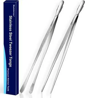 Professional Kitchen & Cooking Tweezers Tongs, 2 PCS 12-Inch Extra-Long Tweezer with Round And Straight Tips For Baking, Stainless Steel Barbecue Tweezers, Premium Quality, Anti-Slip Professional Kitchen & Cooking Tweezers Tongs, 2 PCS 12-Inch Extra-Long Tweezer with Round And Straight Tips For Baking, Stainless Steel Barbecue Tweezers, Premium Quality, Anti-Slip