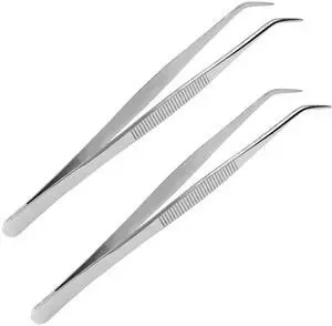 2pcs 8 Inch Stainless Steel Tweezers with Curved Serrated Tip 2pcs 8 Inch Stainless Steel Tweezers with Curved Serrated Tip