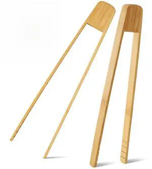 2-pack 10-inch bamboo tongs, natural bamboo food tongs with size comparison chart, suitable for BBQ, salad and cooking 2-pack 10-inch bamboo tongs, natural bamboo food tongs with size comparison chart, suitable for BBQ, salad and cooking