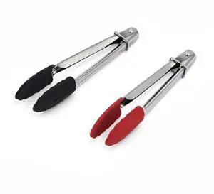 Mini Kitchen Tongs Set of 2, 7 Inch Stainless Steel Cooking Tongs with Silicone Tips, Heat Resistant to 450F, Ring Lock for Compact Storage, Dishwasher Safe, Red and Black Mini Kitchen Tongs Set of 2, 7 Inch Stainless Steel Cooking Tongs with Silicone Tips, Heat Resistant to 450F, Ring Lock for Compact Storage, Dishwasher Safe, Red and Black