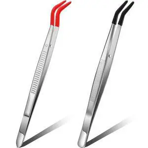 2 Pieces Tweezers Curved Bent Tip Tweezers with Rubber Silicone Tips PVC Coated Non Marring Soft Long Rubber Stainless Steel Tools for Jewelry Crafts(Red, Black) 2 Pieces Tweezers Curved Bent Tip Tweezers with Rubber Silicone Tips PVC Coated Non Marring Soft Long Rubber Stainless Steel Tools for Jewelry Crafts(Red, Black)