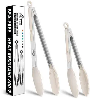 Premium Stainless Steel Locking Kitchen Tongs with Silicon Tips, Set of 2-9" and 12",Khaki Premium Stainless Steel Locking Kitchen Tongs with Silicon Tips, Set of 2-9" and 12",Khaki