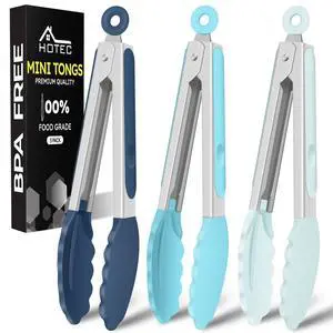 Mini Silicone Kitchen Tongs for Cooking - 7-Inch Small Serving Tongs with Silicone Tips, Set of 3 (Blue) Mini Silicone Kitchen Tongs for Cooking - 7-Inch Small Serving Tongs with Silicone Tips, Set of 3 (Blue)