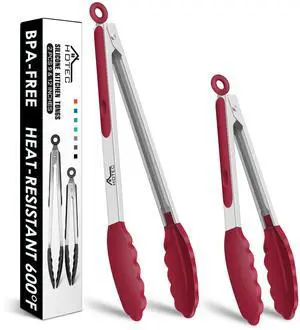 Premium Stainless Steel Locking Kitchen Tongs with Silicon Tips, Set of 2-9" and 12"(Red) Premium Stainless Steel Locking Kitchen Tongs with Silicon Tips, Set of 2-9" and 12"(Red)