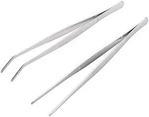 Long Handle Stainless Steel Paint Straight and Curved Tweezers Nippers,Extra Long Precision Craft Tweezers Set with Serrated Tips,Silver,2 pieces,9.8Inches Long Handle Stainless Steel Paint Straight and Curved Tweezers Nippers,Extra Long Precision Craft Tweezers Set with Serrated Tips,Silver,2 pieces,9.8Inches