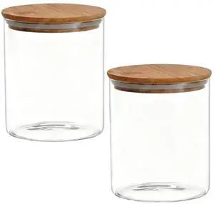 2 Piece Clear Glass Canister Food Storage Jar With Airtight Wood Lids Air Tight Storage Containers for Coffee Bean Loose Leaf Tea Containers Sugar Cookies Dry Fruit Nuts Candy Jars size 200ML/6.8oz 2 Piece Clear Glass Canister Food Storage Jar With Airtight Wood Lids Air Tight Storage Containers for Coffee Bean Loose Leaf Tea Containers Sugar Cookies Dry Fruit Nuts Candy Jars size 200ML/6.8oz