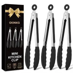 Mini Tongs with Silicone Tips, 7-Inch Small Serving Tongs for Cooking, Stainless Steel Food small tongs with Locking Mechanism for Salad, Taco Bar, Appetizers & Buffet, Set of 3 Mini Tongs with Silicone Tips, 7-Inch Small Serving Tongs for Cooking, Stainless Steel Food small tongs with Locking Mechanism for Salad, Taco Bar, Appetizers & Buffet, Set of 3
