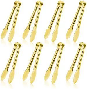 8PCS Gold Mini Metal Tongs, 5" Stainless Steel Serving Tiny Tong, Small Kitchen Accessories for Appetizer, Ice, Sugar Cube, Salad, Toaster, Desserts (Gold, 5 INCH) 8PCS Gold Mini Metal Tongs, 5" Stainless Steel Serving Tiny Tong, Small Kitchen Accessories for Appetizer, Ice, Sugar Cube, Salad, Toaster, Desserts (Gold, 5 INCH)