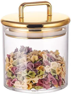 16 oz Small Acrylic Storage Apothecary Jar with Gold Airtight Lid | Bathroom Vanity Organizer Containers | Ideal Decorative Canisters for Shells, Bath Salt, Cotton Swabs, Cotton Ball, Flossers 16 oz Small Acrylic Storage Apothecary Jar with Gold Airtight Lid | Bathroom Vanity Organizer Containers | Ideal Decorative Canisters for Shells, Bath Salt, Cotton Swabs, Cotton Ball, Flossers