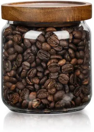 1 PC Small Glass Storage Jars with Airtight Lids, 17 fl oz (500ml) coffee container with Wooden Lid, Glass Pantry Canister for Beans, Rice, Sugar and etc 1 PC Small Glass Storage Jars with Airtight Lids, 17 fl oz (500ml) coffee container with Wooden Lid, Glass Pantry Canister for Beans, Rice, Sugar and etc