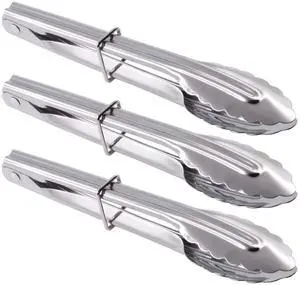 7-Inch Small Stainless Steel Serving Tongs, Set of 3 (Silver) 7-Inch Small Stainless Steel Serving Tongs, Set of 3 (Silver)
