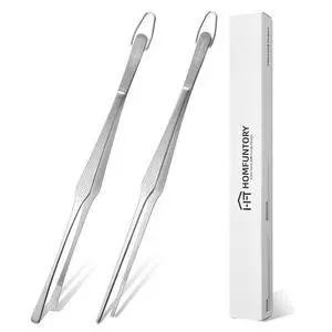 Homfuntory Stainless Steel Cooking Tweezers, 12-Inch Precision Kitchen Tweezers with Star Dot Texture, Wider Grip & Elevated Tips | Galaxy Grip Series, 2 Pcs (Silver) Homfuntory Stainless Steel Cooking Tweezers, 12-Inch Precision Kitchen Tweezers with Star Dot Texture, Wider Grip & Elevated Tips | Galaxy Grip Series, 2 Pcs (Silver)