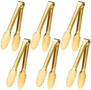 Gold Serving Tongs, 6-Pack 7-Inch Stainless Steel Buffet Tongs Gold Serving Tongs, 6-Pack 7-Inch Stainless Steel Buffet Tongs