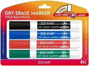 Low Odor Dry Erase Marker, Bullet Tip White Board Marker, 4 Count (Black,Blue,Red,Green) Low Odor Dry Erase Marker, Bullet Tip White Board Marker, 4 Count (Black,Blue,Red,Green)