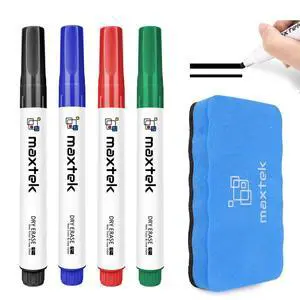Dry Erase Markers with Magnetic Eraser, Chisel Tip, 4 Count Dry Erase Markers with Magnetic Eraser, Chisel Tip, 4 Count