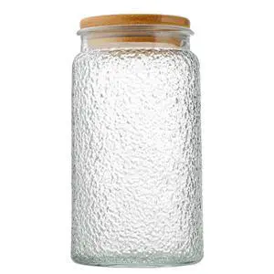 Glass Jar with Airtight Bamboo Lid, 35oz Vintage Glass Kitchen Storage Counter Sealed Jar, Decorative Glass Food Storage Containers for Candy, Flour, Oats, Coffee Bean(Hammer Grain) Glass Jar with Airtight Bamboo Lid, 35oz Vintage Glass Kitchen Storage Counter Sealed Jar, Decorative Glass Food Storage Containers for Candy, Flour, Oats, Coffee Bean(Hammer Grain)