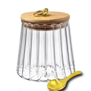 22 OZ Glass Storage Jar with Lid and Spoon Clear Coffee Canister Cute Decorative Glass Sugar Container for Food Sugar Tea 650ml 22 OZ Glass Storage Jar with Lid and Spoon Clear Coffee Canister Cute Decorative Glass Sugar Container for Food Sugar Tea 650ml