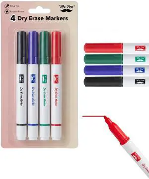 Dry Erase Markers, 4 Pack, Assorted Colors, Fine Tip Dry Erase Markers, 4 Pack, Assorted Colors, Fine Tip