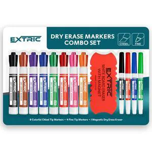 Dry Erase Markers with Eraser 12 PK Whiteboard Set Fine, Chisel Dry Erase Markers with Eraser 12 PK Whiteboard Set Fine, Chisel