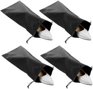 4 Pack Shoe Bags for Travel, Satin Fabric Shoe Bag with Drawstring for Men Women, Black Shoes Storage Bags for Travel Protecting Storing Shoes, Washable & Reusable, 17.7× 7.9 In (Black) 4 Pack Shoe Bags for Travel, Satin Fabric Shoe Bag with Drawstring for Men Women, Black Shoes Storage Bags for Travel Protecting Storing Shoes, Washable & Reusable, 17.7× 7.9 In (Black)