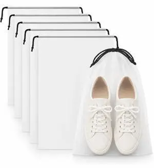 Large Shoe Bags for Travel, Waterproof Storage Organizer with Drawstring, Frosted Clear Travel Shoe Bag, 5 Pack 17.7 x 13.8 Inches Large Shoe Bags for Travel, Waterproof Storage Organizer with Drawstring, Frosted Clear Travel Shoe Bag, 5 Pack 17.7 x 13.8 Inches