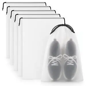 Large Shoe Bags for Travel, Waterproof Drawstring Frosted Clear Design for Storage Packing, Gym Dance Golf Travel Essentials for Men Women, 5 Pack 17.7x13.8 Inches Large Shoe Bags for Travel, Waterproof Drawstring Frosted Clear Design for Storage Packing, Gym Dance Golf Travel Essentials for Men Women, 5 Pack 17.7x13.8 Inches
