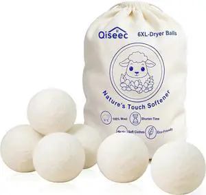 Wool Dryer Balls 6-Pack XL - Natural Reusable Laundry Fabric Softener, Reduces Wrinkles & Drying Time, Hypoallergenic, Leaves Fabrics Naturally Soft and Fluffy Wool Dryer Balls 6-Pack XL - Natural Reusable Laundry Fabric Softener, Reduces Wrinkles & Drying Time, Hypoallergenic, Leaves Fabrics Naturally Soft and Fluffy