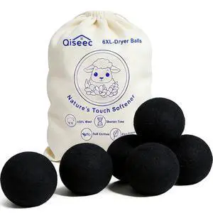 Wool Dryer Balls 6-Pack XL - Natural Reusable Laundry Fabric Softener, Reduces Wrinkles & Drying Time, Hypoallergenic, Leaves Fabrics Naturally Soft and Fluffy (Black) Wool Dryer Balls 6-Pack XL - Natural Reusable Laundry Fabric Softener, Reduces Wrinkles & Drying Time, Hypoallergenic, Leaves Fabrics Naturally Soft and Fluffy (Black)