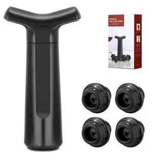 Wine Stopper, Wine Saver Vacuum Pump with 4 Reusable Stoppers, Wine Bottle Preserver & Sealer Keeps Fresh Longer, Ergonomic Handle, ideal Gift Wine Stopper, Wine Saver Vacuum Pump with 4 Reusable Stoppers, Wine Bottle Preserver & Sealer Keeps Fresh Longer, Ergonomic Handle, ideal Gift