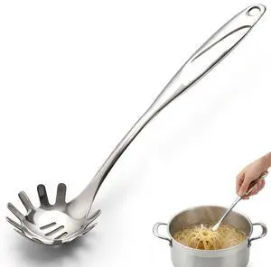Stainless Steel Pasta Server, 13 Inch Spaghetti Fork with Teeth & Drainage Holes - Heat Insulated Handle for Serving Pasta, Stirring Sauces, Tossing Salads & Draining Vegetables Stainless Steel Pasta Server, 13 Inch Spaghetti Fork with Teeth & Drainage Holes - Heat Insulated Handle for Serving Pasta, Stirring Sauces, Tossing Salads & Draining Vegetables