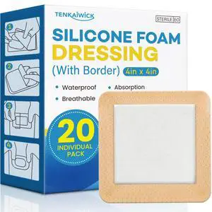20 Pack Silicone Foam Dressing 4"x4" with Adhesive Border, High Absorbency Silicone Bandages, Waterproof Foam Bandages for Wounds Care, Bed Sore, Diabetic Foot Ulcers 20 Pack Silicone Foam Dressing 4"x4" with Adhesive Border, High Absorbency Silicone Bandages, Waterproof Foam Bandages for Wounds Care, Bed Sore, Diabetic Foot Ulcers