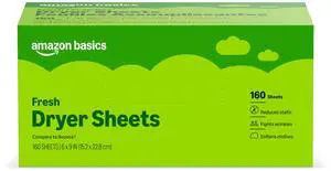 Dryer Sheets Laundry Fabric Softener, Fresh Scent, Reduces Static, Softens Clothes, Fights Wrinkles, 160 Count Dryer Sheets Laundry Fabric Softener, Fresh Scent, Reduces Static, Softens Clothes, Fights Wrinkles, 160 Count