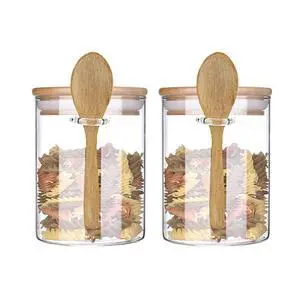18.5 OZ Glass Jars with Bamboo Airtight Lid and Spoon, 2-Pack Containers 18.5 OZ Glass Jars with Bamboo Airtight Lid and Spoon, 2-Pack Containers