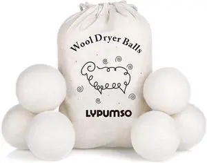 Wool Dryer Balls, Made from Premium Reusable New Zealand Wool, Fabric Softener, Reduce Wrinkles & Static Electricity, Shorten Drying Time Naturally, XL Size, Natural White, 6-Pack Wool Dryer Balls, Made from Premium Reusable New Zealand Wool, Fabric Softener, Reduce Wrinkles & Static Electricity, Shorten Drying Time Naturally, XL Size, Natural White, 6-Pack